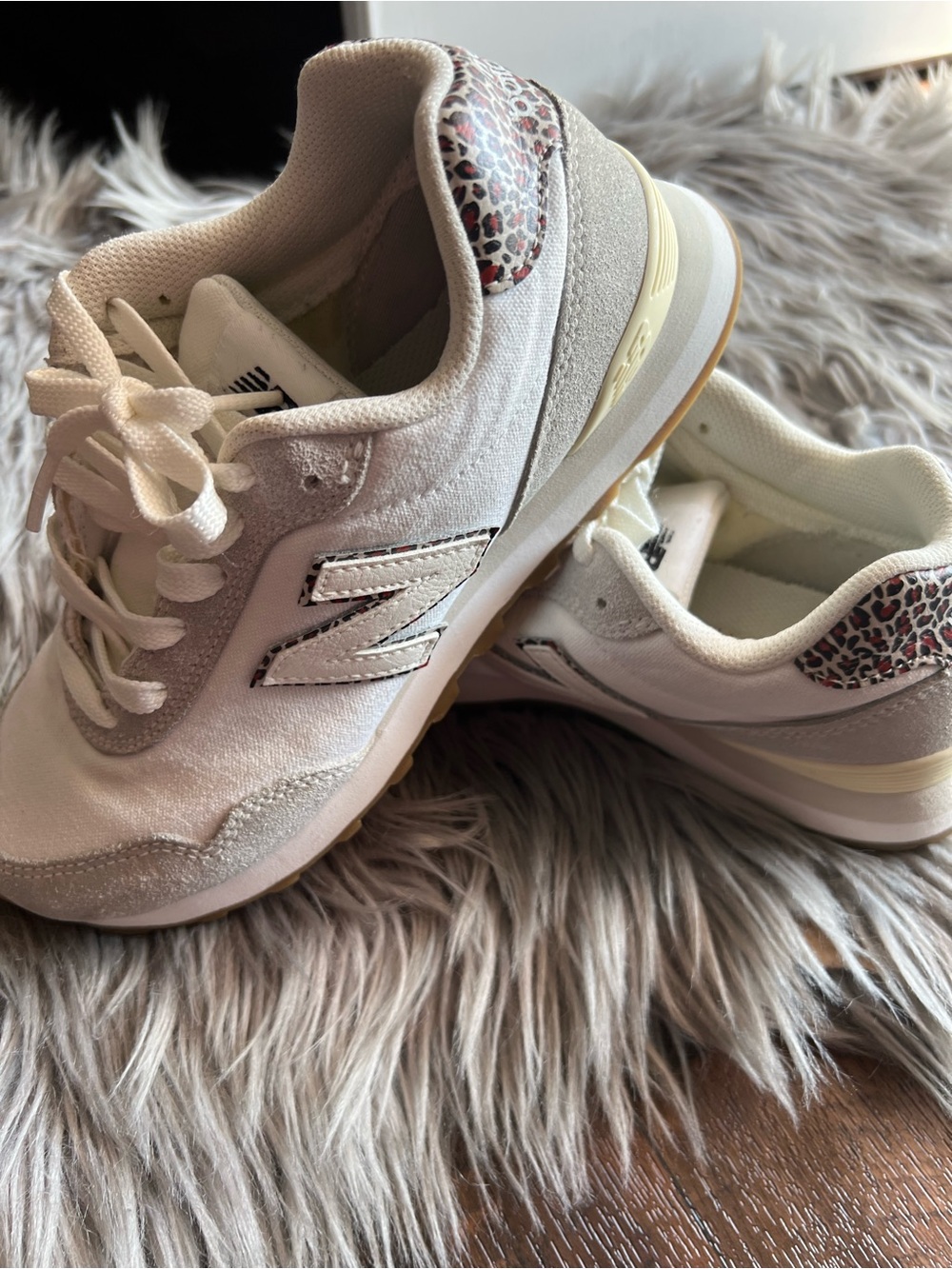 New Balance Women's White Sneakers with Pink Leopard Heel Accent